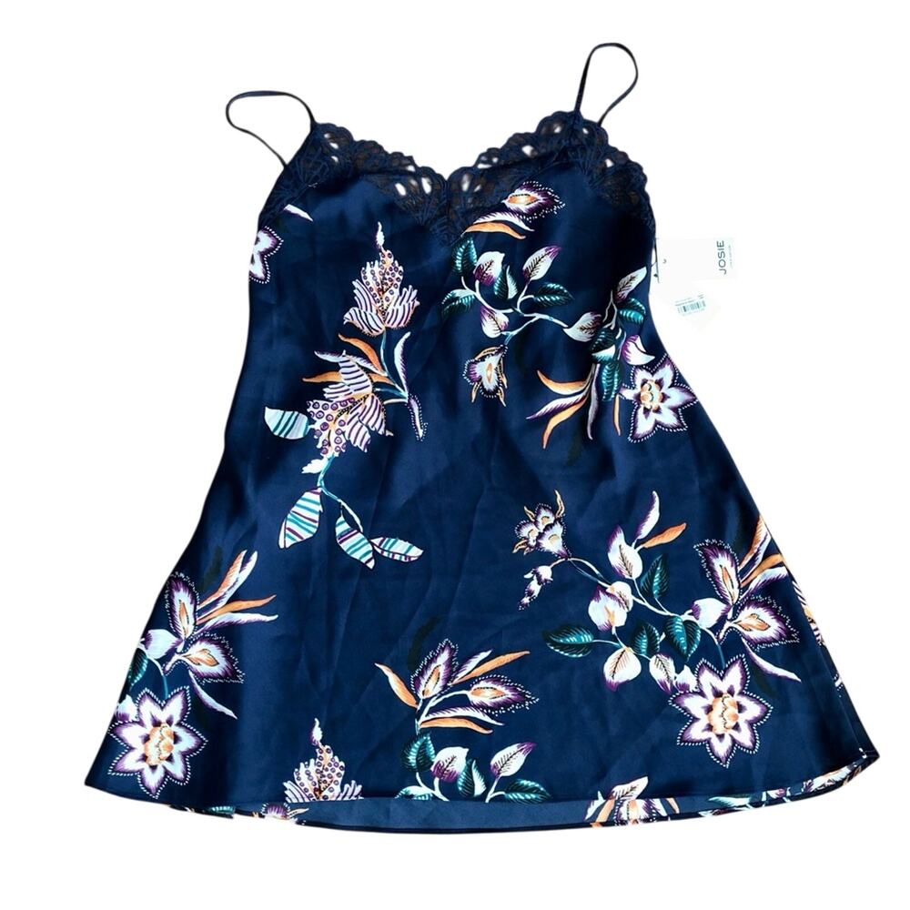 Josie Natori Floral Japanese Print Blue Slip Nightgown Women's Size S NWT